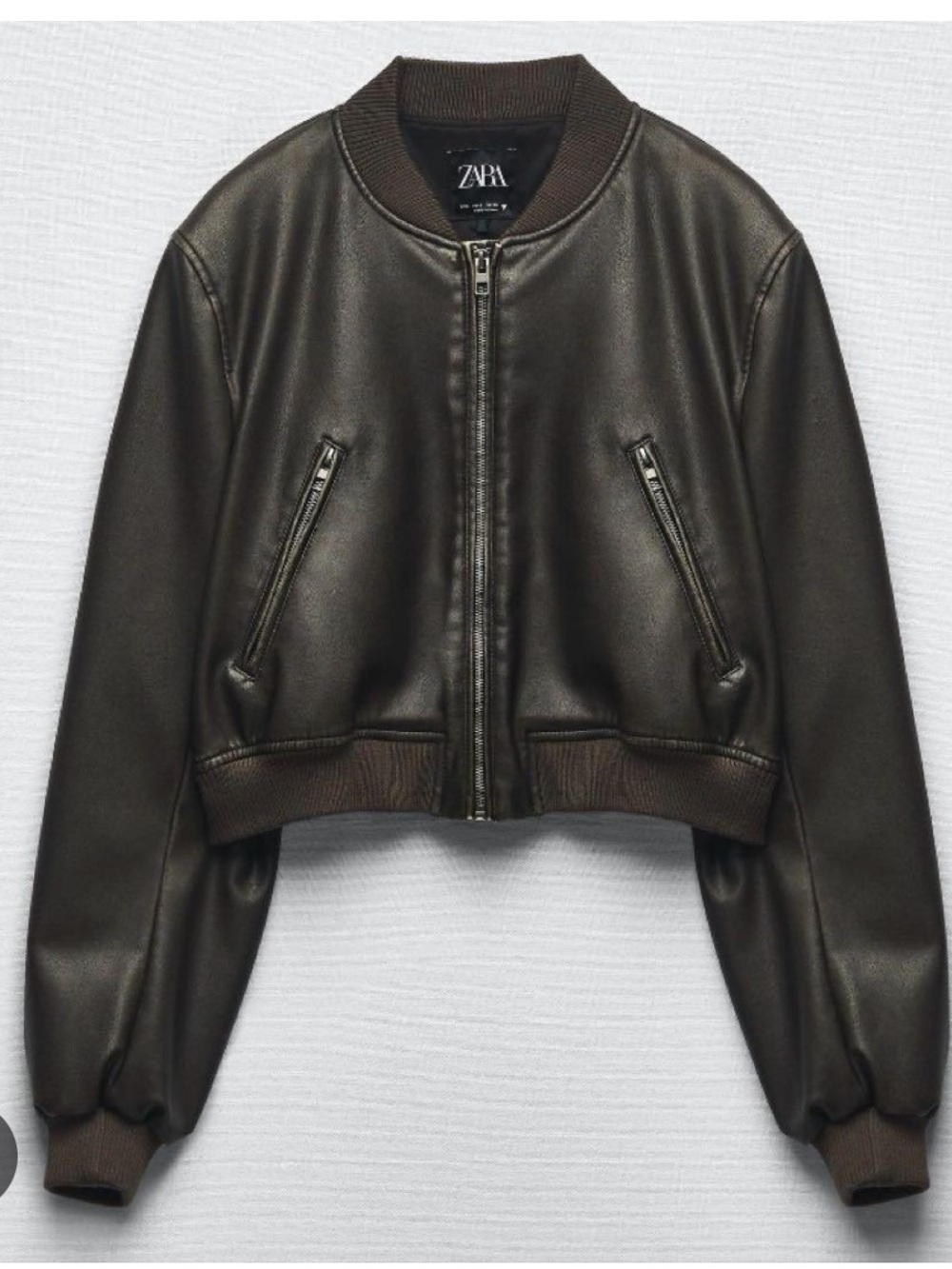 Zara Charcoal Worn-Effect Faux Leather Biker Jacket